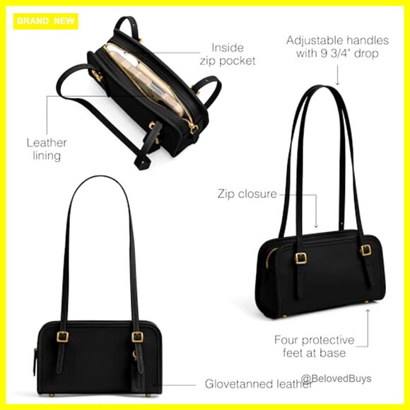 Glovetanned Leather Shoulder Bag with Zip Closure and Adjustable Handles